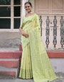 Light Green Handloom Raw Silk Saree With Weaving Butties Work