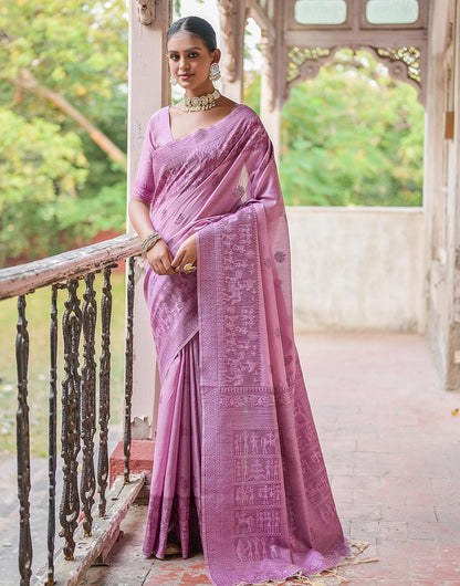 Lilac Purple Handloom Raw Silk Saree With Weaving Butties Work