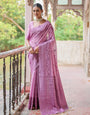 Lilac Purple Handloom Raw Silk Saree With Weaving Butties Work