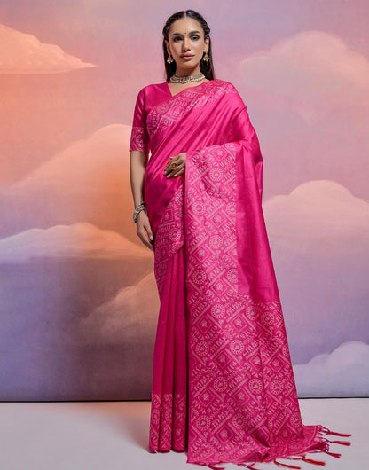 Rani Pink Handloom Raw Silk Saree With Weaving Work