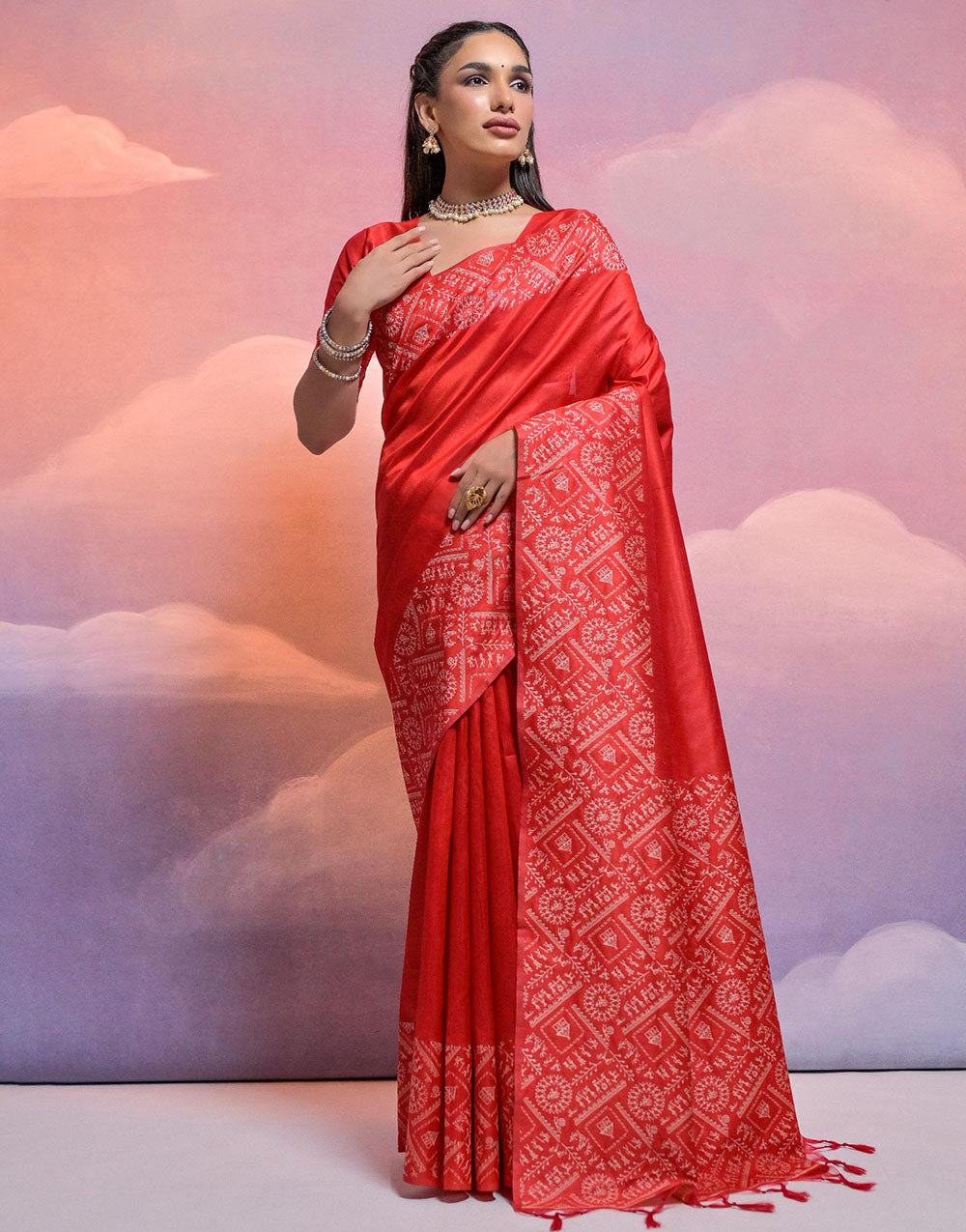 Red Handloom Raw Silk Saree With Weaving Work