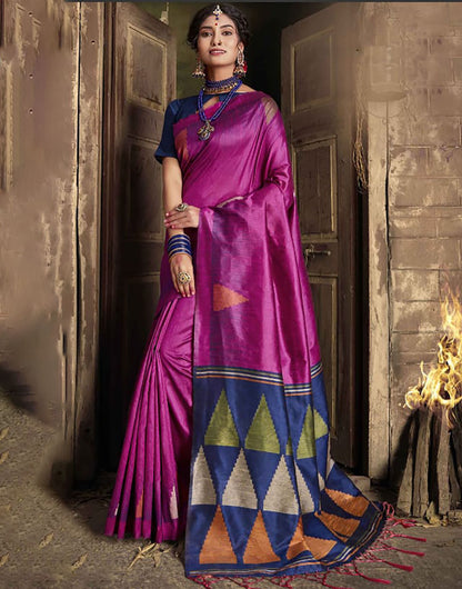 Rani Pink Handloom Raw Silk Saree With Weaving Work