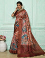 Syrah Brown Soft Tussar Silk Saree With Kalamkari Printed Work