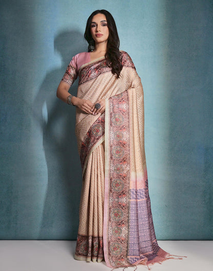 Cream Cotton Silk Saree With Weaving Work