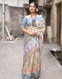 Light Blue Tussar Silk Saree With Digital Printed Work