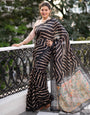 Black Tussar Silk Saree With Lehariya Printed Work