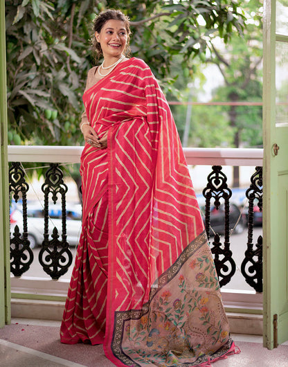 Gajari Tussar Silk Saree With Lehariya Printed Work