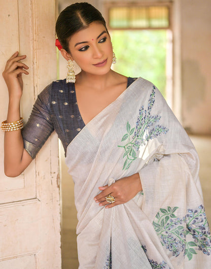 Anchor Grey & White Soft Muga Silk Saree With Weaving Work