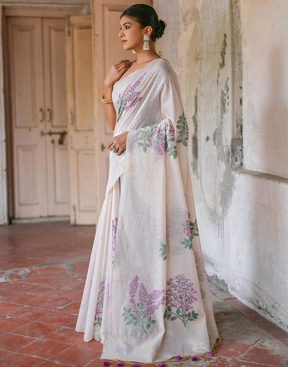 Lavender & White Soft Muga Silk Saree With Weaving Work