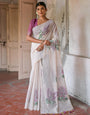 Lavender & White Soft Muga Silk Saree With Weaving Work