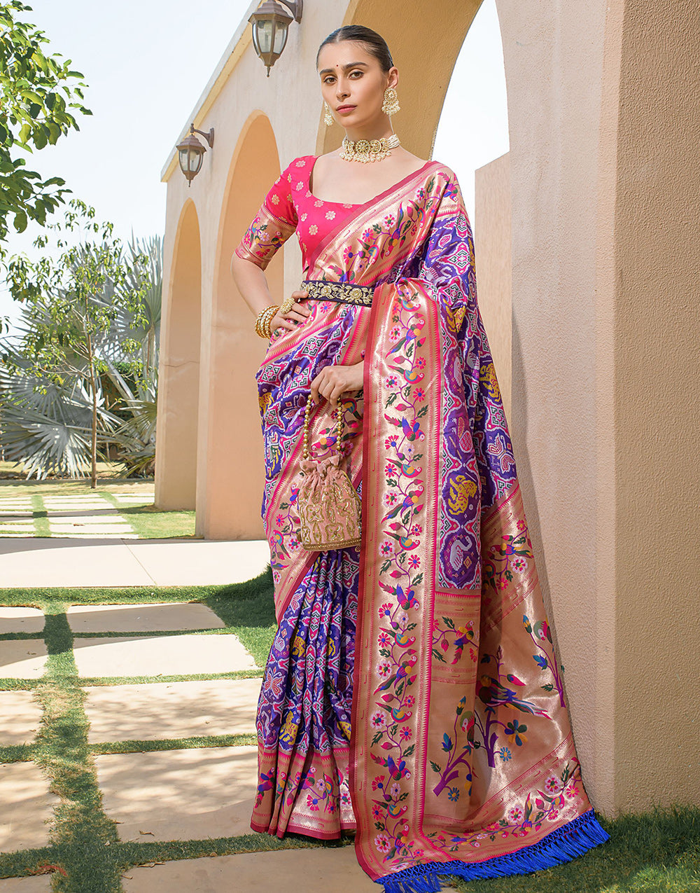 Purple Paithani Silk Saree With Zari Weaving Work