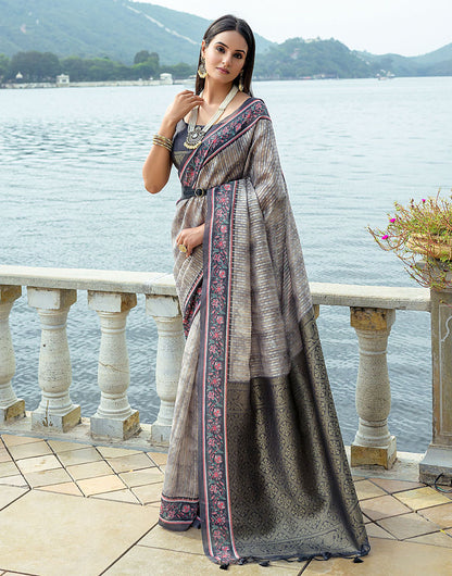 Grey Soft Silk Saree With Weaving Work