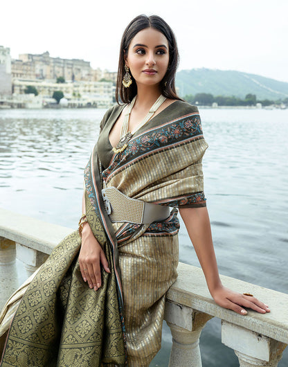 Mehendi Green Soft Silk Saree With Weaving Work