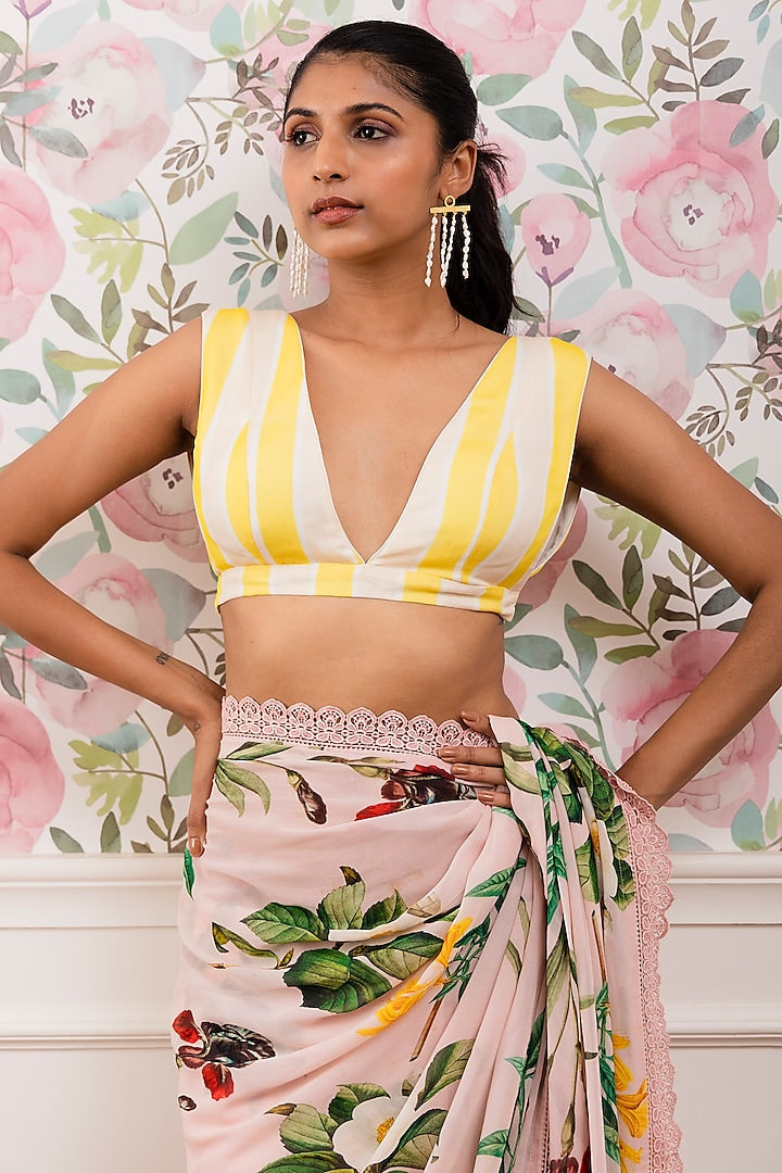 Blush Pink Floral Printed Georgette Saree