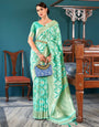 Tiffany Blue Linen Saree With Zari Weaving Work
