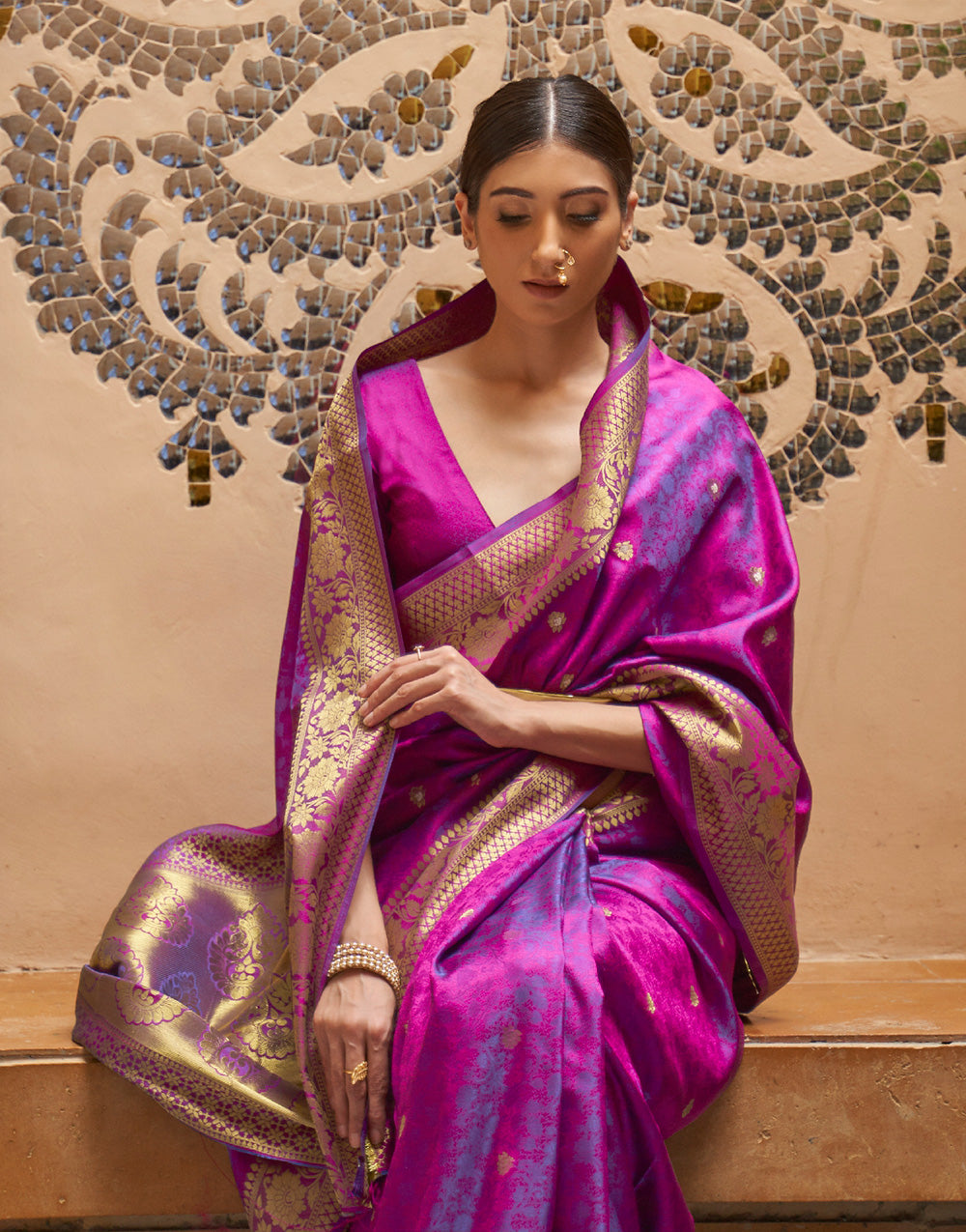 Purple Kanjivaram Silk Saree With Zari Weaving Work