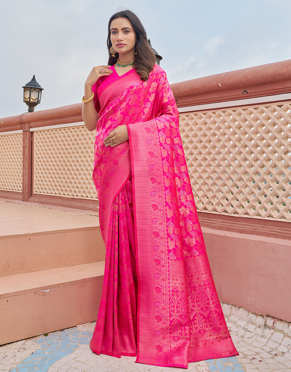 Rani Pink Kanjivaram Silk With Weaving Saree