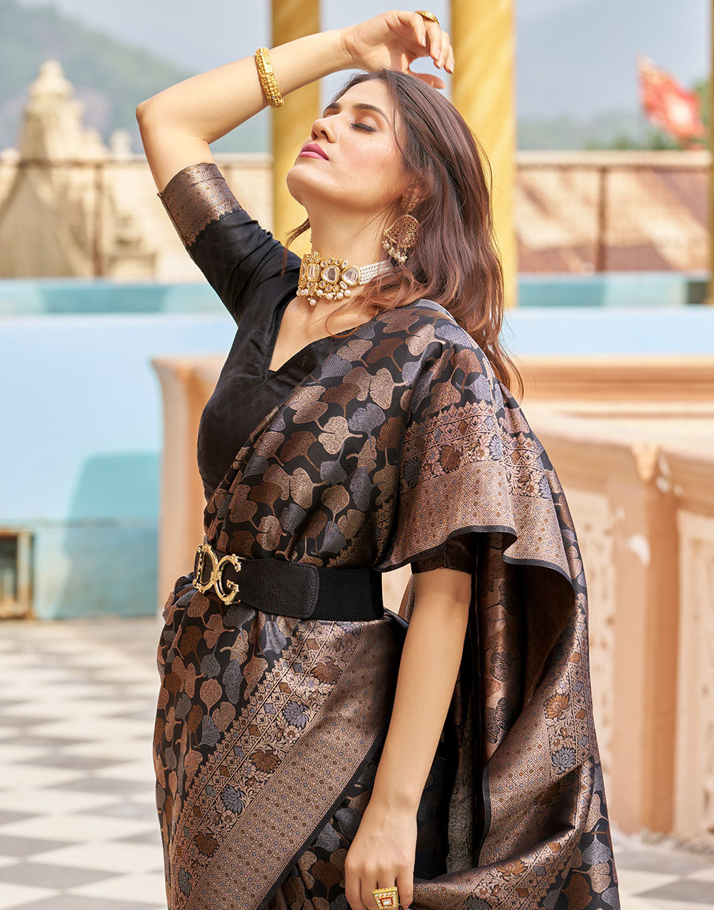 Black Kanjivaram Silk With Weaving Saree