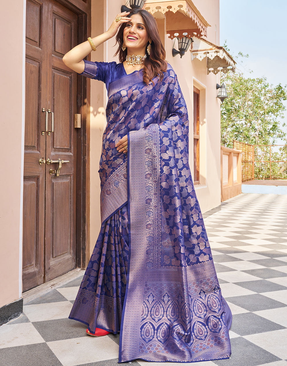 Navy Blue Kanjivaram Silk With Weaving Saree