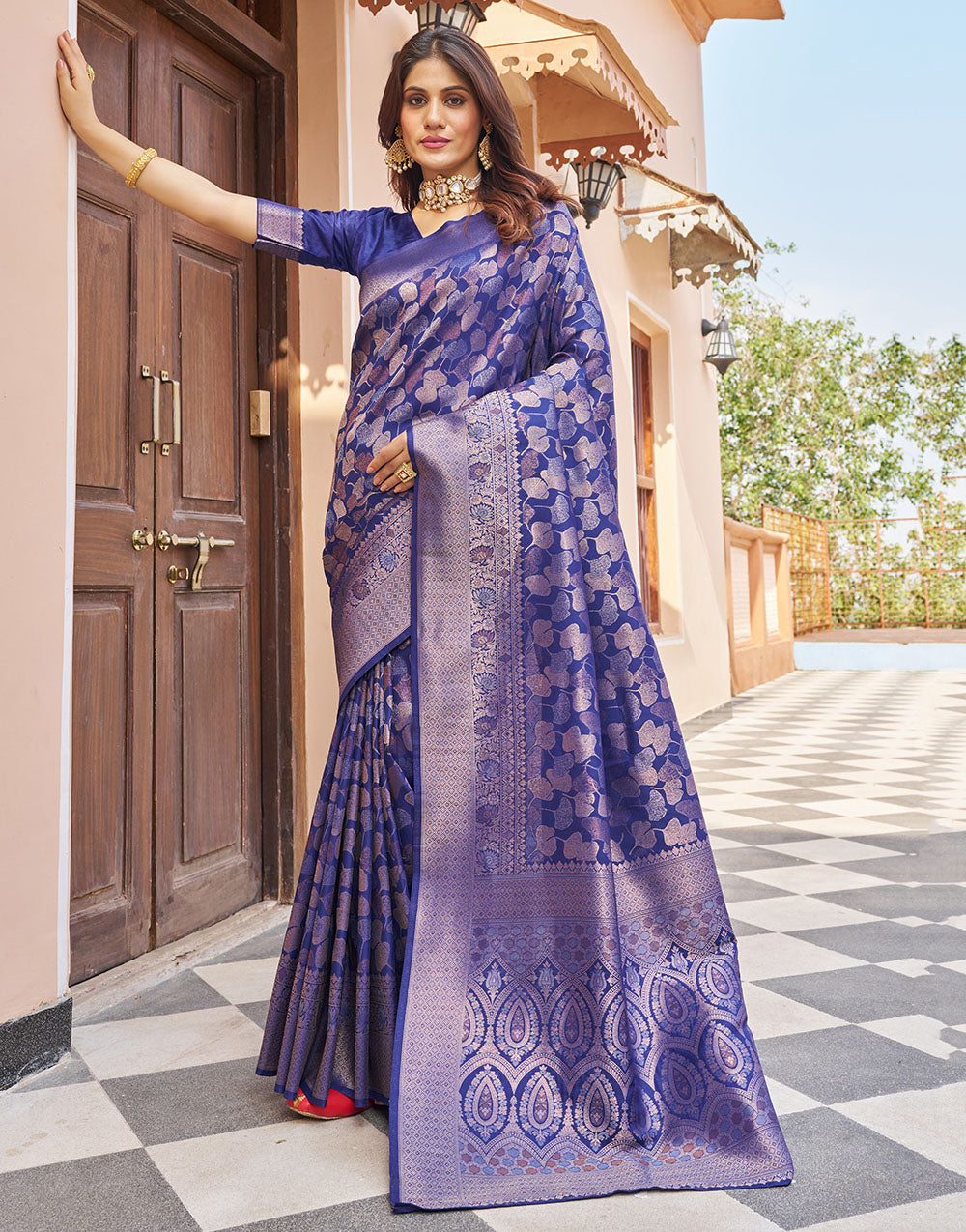 Navy Blue Kanjivaram Silk With Weaving Saree