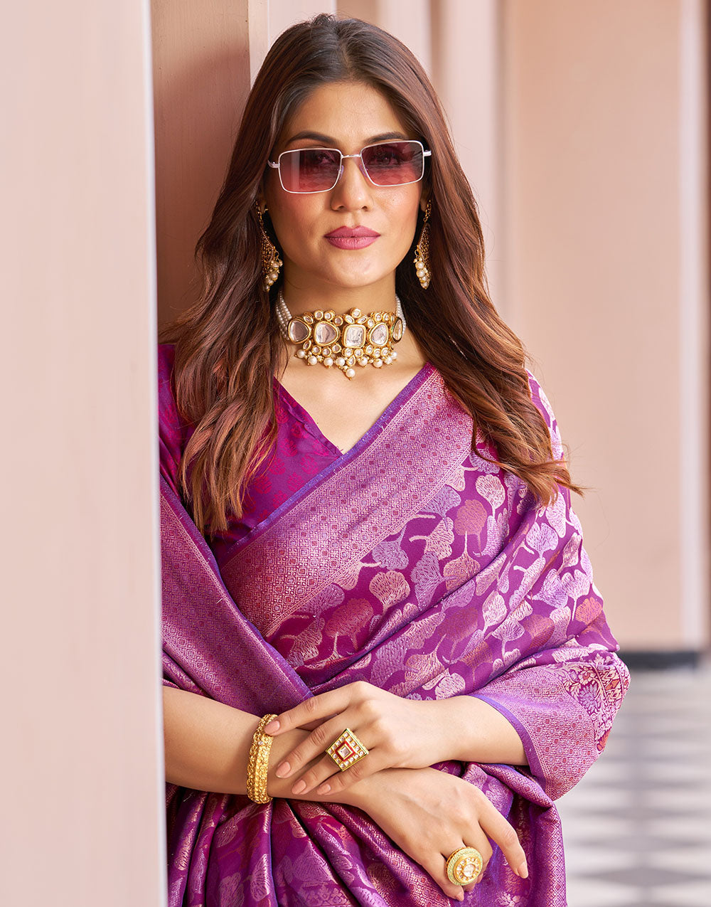 Magenta Kanjivaram Silk With Weaving Saree