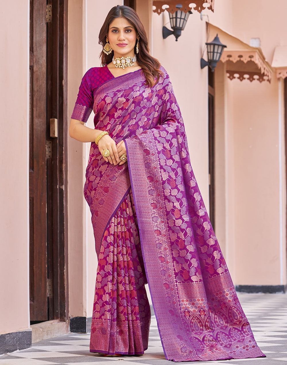Magenta Kanjivaram Silk With Weaving Saree