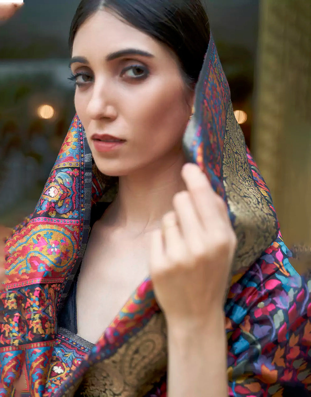Latest Black Kashmiri Weaving Silk Saree With Blouse