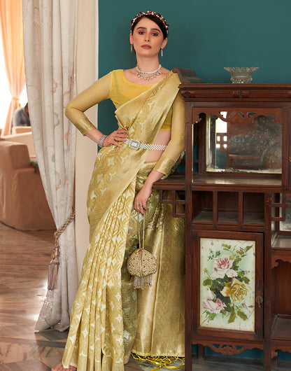 Light Lemon Yellow Cotton Saree With Weaving Work