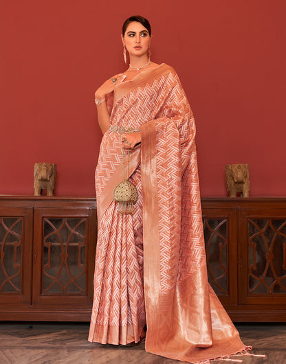 Peach Silk Saree With Weaving Work