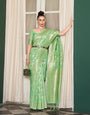 Green Silk Saree With Weaving Work