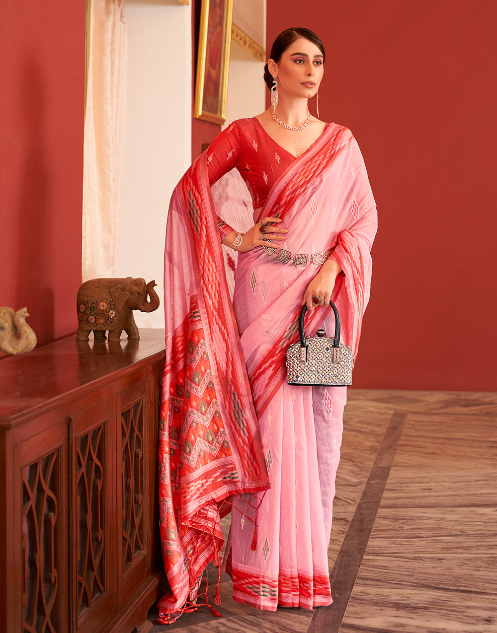 Rose Pink Cotton Saree Saree With Printed Work