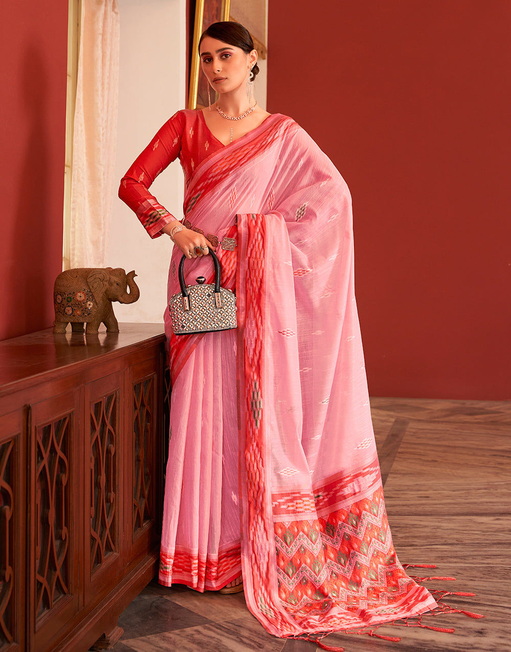 Rose Pink Cotton Saree Saree With Printed Work