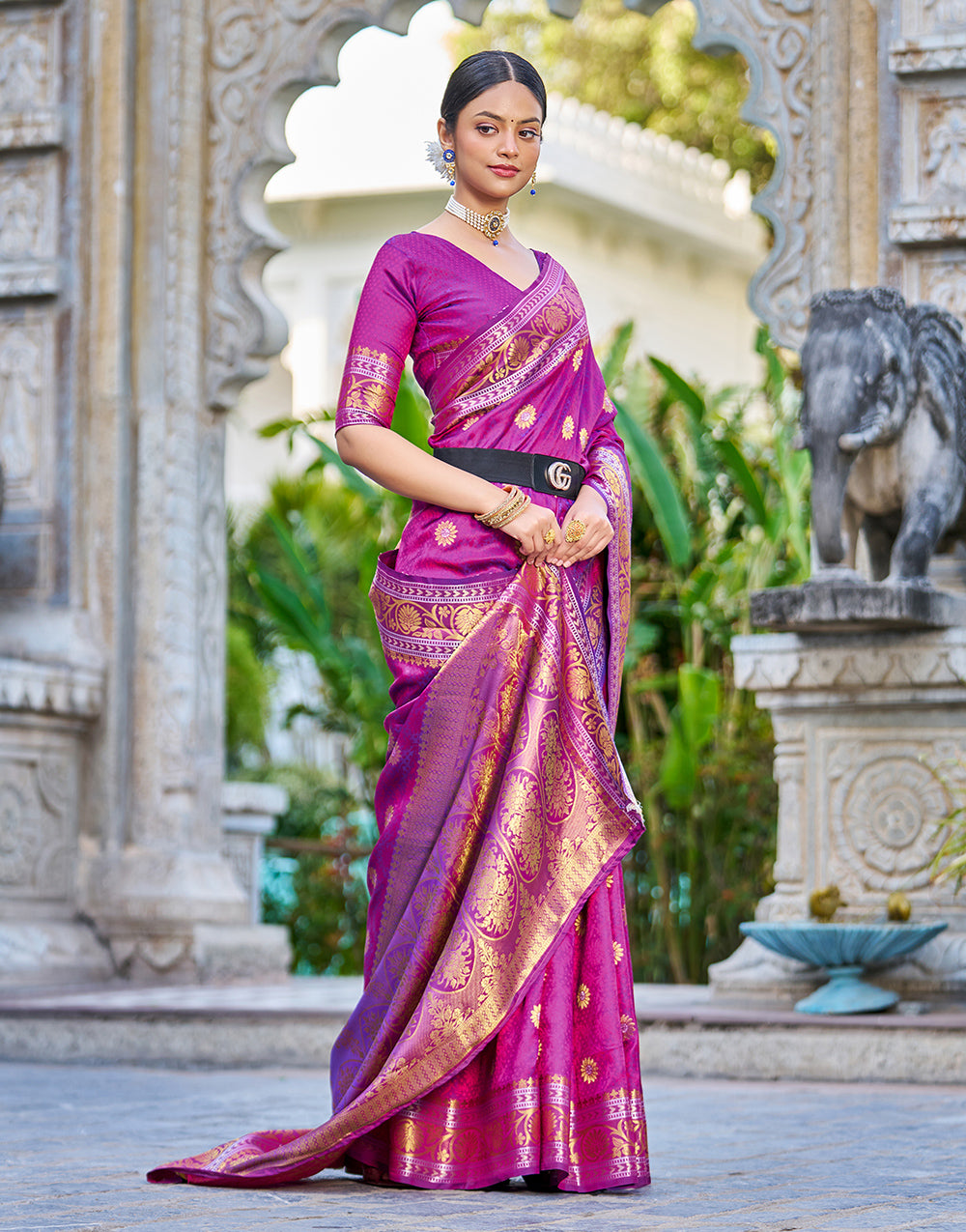 Dark Purple Soft Silk Saree With Weaving Work