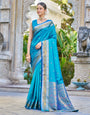Pacific Blue Soft Silk Saree With Weaving Work