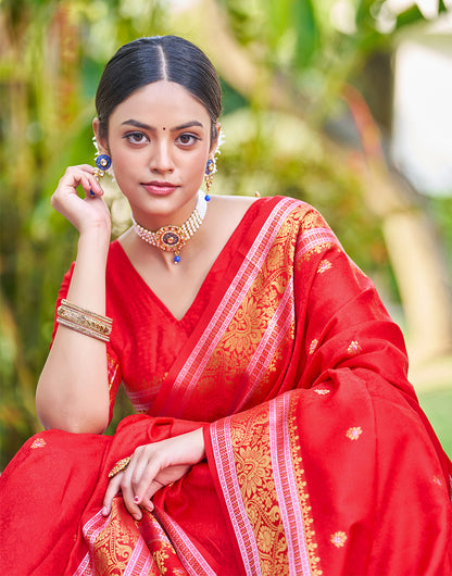 Red Soft Kanjivaram Silk Saree With Weaving Work
