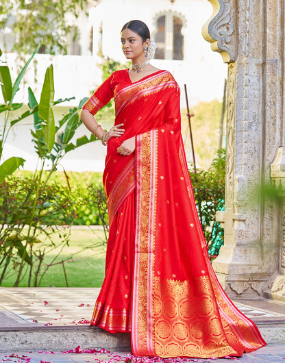 Red Soft Kanjivaram Silk Saree With Weaving Work