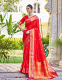 Red Soft Silk Saree With Weaving Work