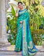 Teal Blue Soft Kanjivaram Silk Saree With Weaving Work