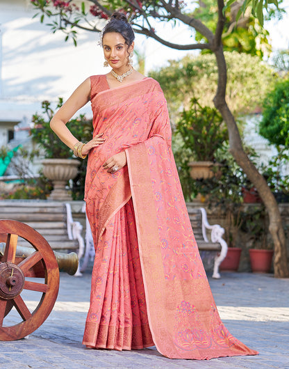 Baby Pink Pashamina Saree With Weaving Work