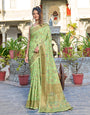 Light Green Pashamina Saree With Weaving Work