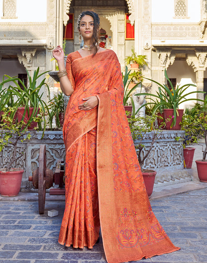 Light Orange Pashamina Saree With Weaving Work