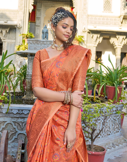 Light Orange Pashamina Saree With Weaving Work