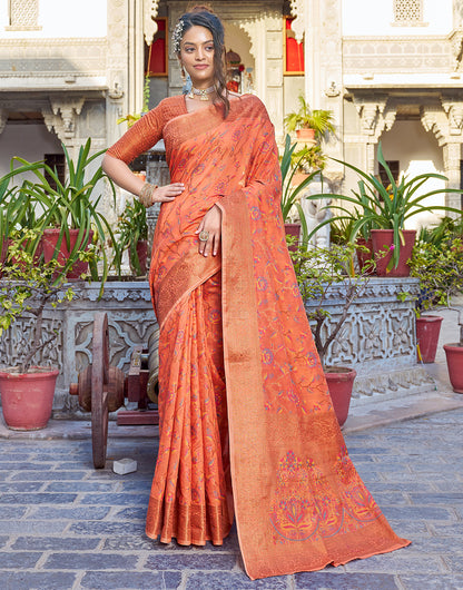 Light Orange Pashamina Saree With Weaving Work