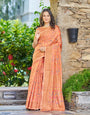Orange Pashamina Saree With Weaving Work