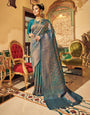 Teal Blue Soft Handloom Silk Saree With Zari Weaving Work