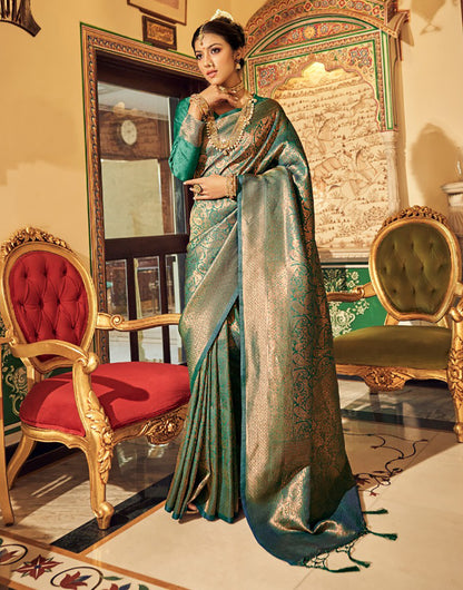 Jungle Green Soft Handloom Silk Saree With Zari Weaving Work