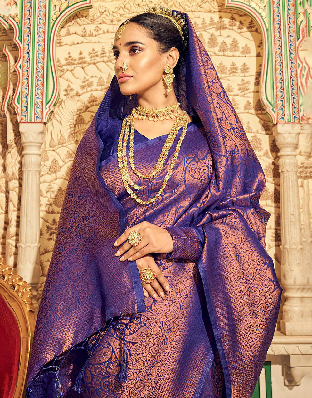 Violet Soft Handloom Silk Saree With Zari Weaving Work