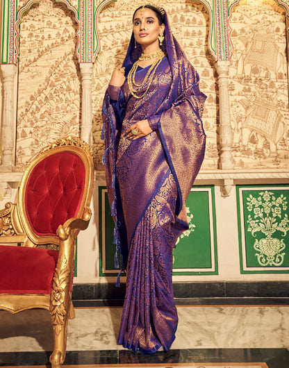 Violet Soft Handloom Silk Saree With Zari Weaving Work