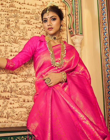 Hot Pink Soft Handloom Silk Saree With Zari Weaving Work