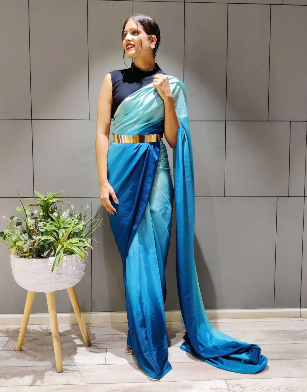 Blue Silk Ready To Wear Saree